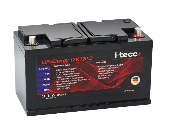 LiFePO4 Batterie 12V 120Ah - LiFeEnergy 12V.120.D