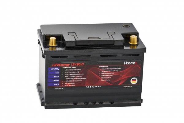 LiFePO4 Batterie 12V 80Ah - LiFeEnergy 12V.80.D