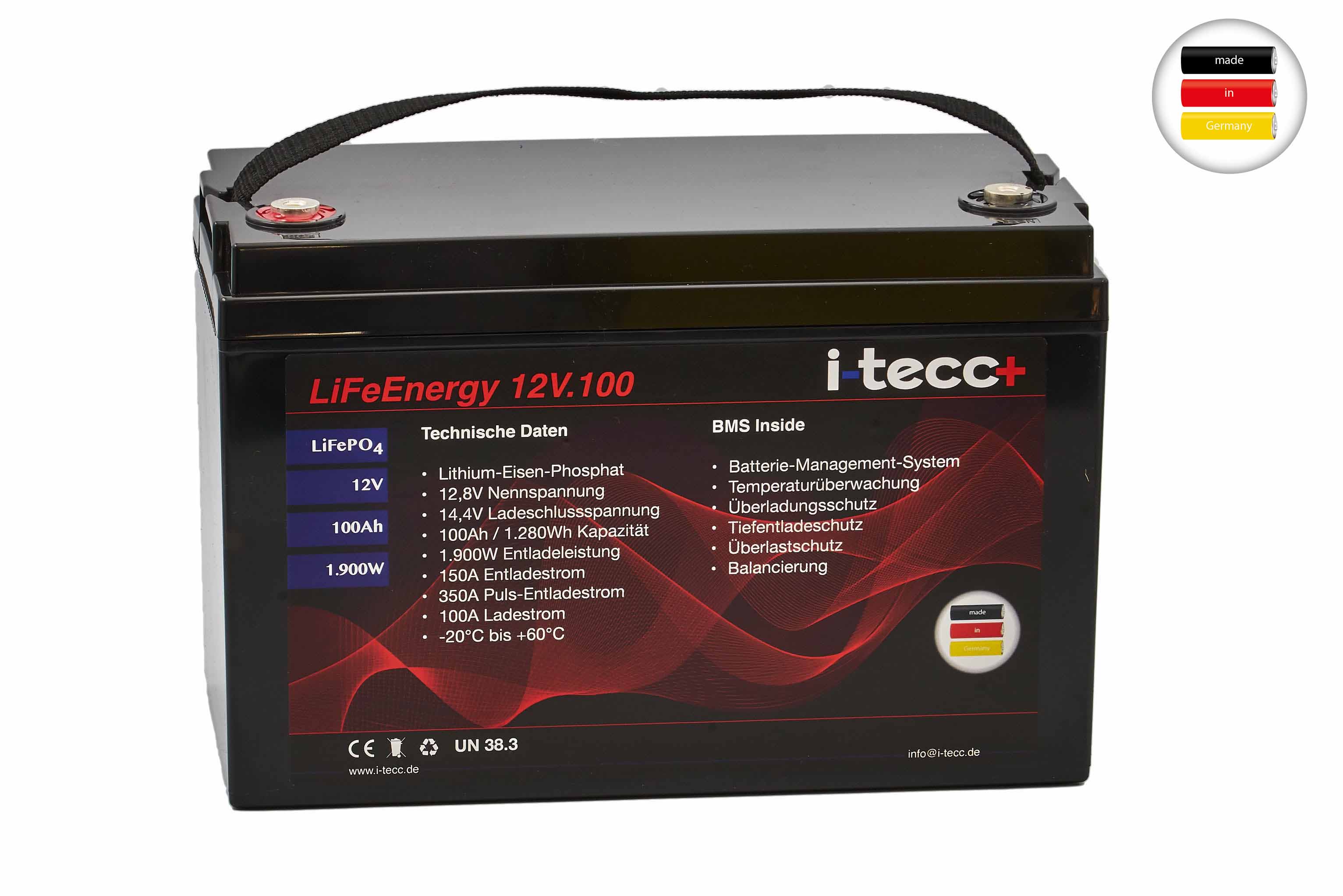 100AH Lithium Batterie 12V / 1,28KWh LiFePo4 mit integriertem  Batteriemanagement + App