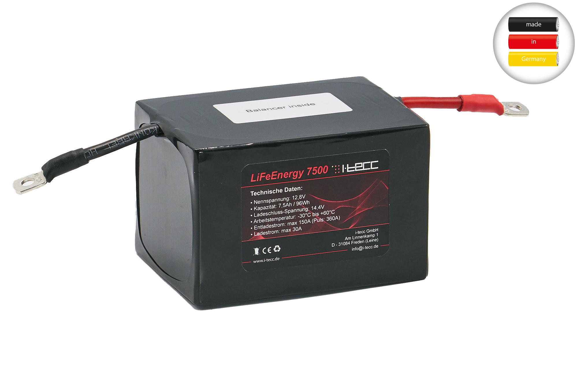LiFePO4 Starterbatterie LiFeEnergy7500, 12V 7,5Ah Balancer inside